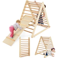 Place zabaw - Trójkąt wspinaczkowy składany, rusztowanie do wspinaczki z drabinką z drewna, trójkąt szczebla do rozwijania zdolności motorycznych, (naturalny) - miniaturka - grafika 1