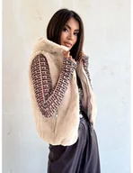 Kamizelki damskie - Krótka kamizelka kożuszek CLARE - beżowa - miniaturka - grafika 1