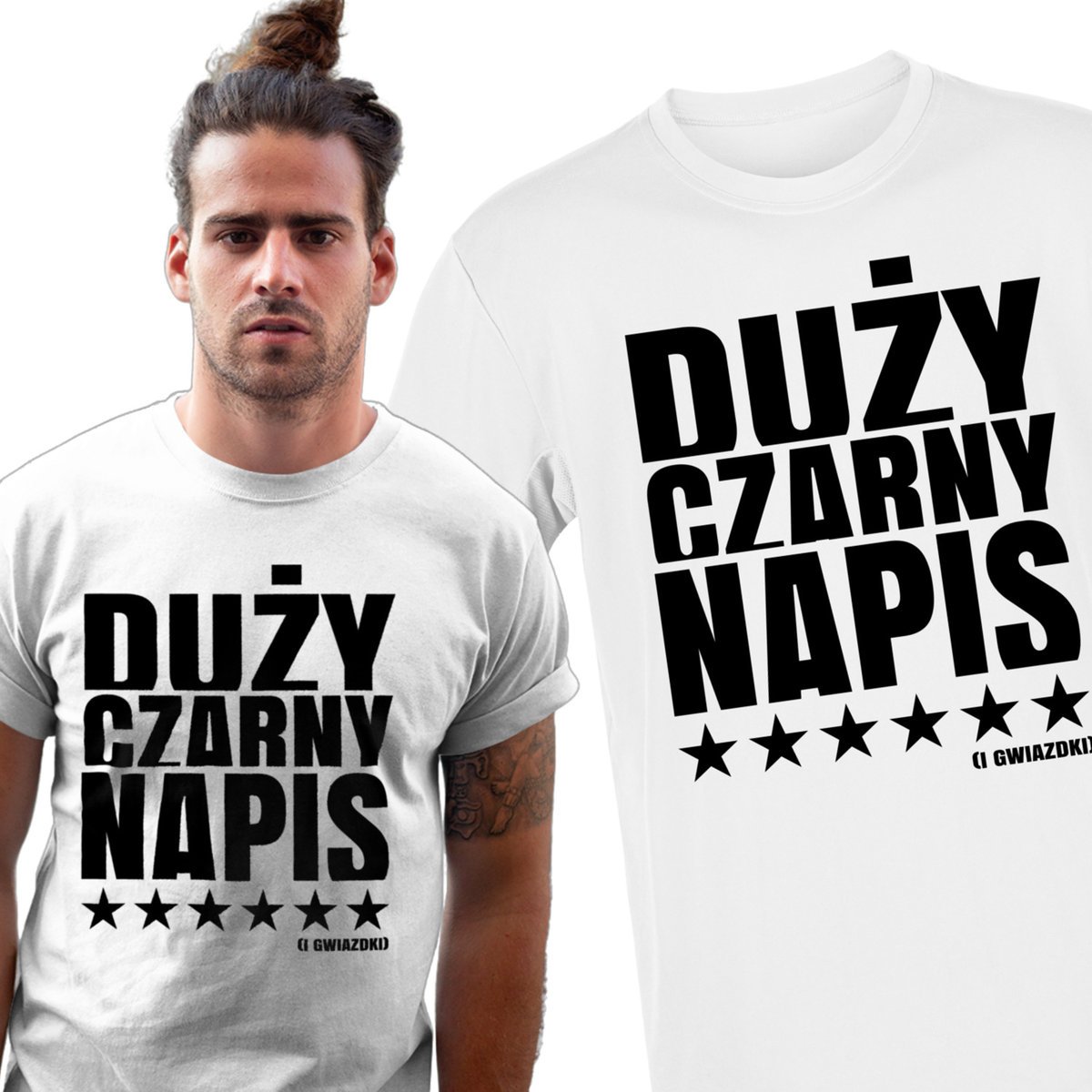 Koszulka męska Duży Czarny Napis Z Gwiazdkami Śmieszna S