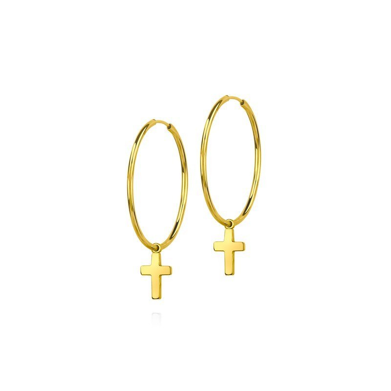 ankabizuteria.pl Kolczyki srebrne pozłacane koła z krzyżykiem