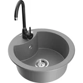 Zlewozmywaki z baterią - Mexen Diego zlewozmywak granitowy 1-komorowy z baterią kuchenną Telma, szary - miniaturka - grafika 1