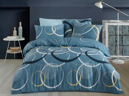 Pościel z francuskiej bawełny 240x200,70x90 Toronto niebieski