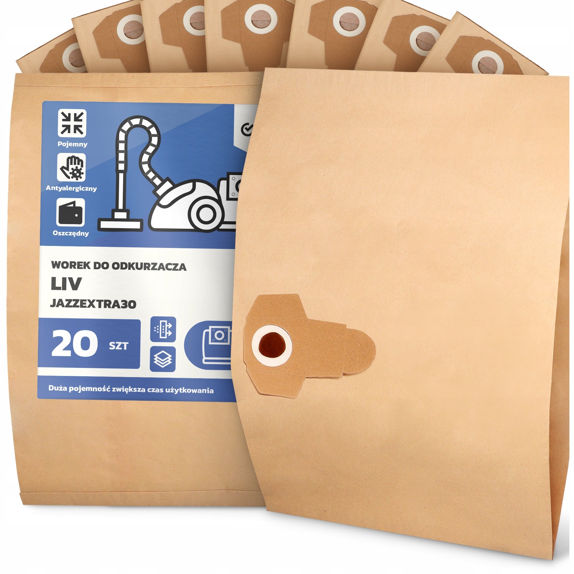 20x Worek do Odkurzacza Liv JAZZEXTRA30 Papierowy 2-Warstwy Torba Worki 2A