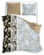 Pościel - Faro Pościel satynowa 160x200 Elegant 010 szara beżowa liście dwustronna S 23 - miniaturka - grafika 1