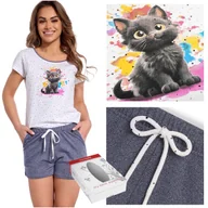 Piżamy damskie - Cornette Piżama Damska Krótki Rękaw Spodenki Kotek Bawełna Rozmiar XXL - miniaturka - grafika 1