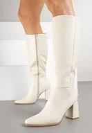 Kozaki damskie - Beżowe Klasyczne Kozaki na Stożkowym Obcasie Lannvesa - miniaturka - grafika 1