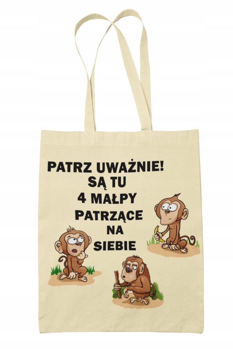 Torba Shopper-Eko-Na Ramie- Śmieszny Napis-Małpy