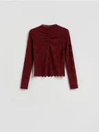 Bluzki damskie - Reserved - Bluzka z haftowanym wzorem - burgundowy - miniaturka - grafika 1