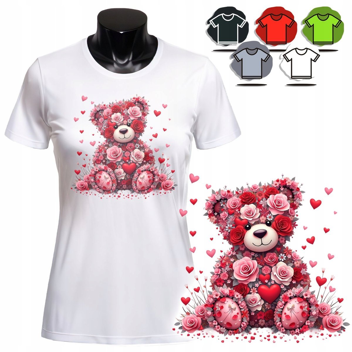 Koszulka Damska Z Nadrukiem T-Shirt - Kwiatowe Misie - 3Xl