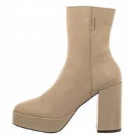 Botki damskie - Nessi 23521 beżowe botki damskie słupek platforma modne eleganckie r.36 - miniaturka - grafika 1
