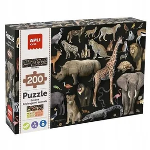 Puzzle edukacyjne 200 el. Apli Kids - Zagrożone zwierzęta Sawanna 6+ - Puzzle - miniaturka - grafika 1