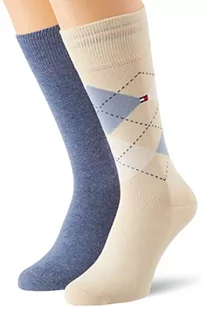 Tommy Hilfiger Skarpety męskie w kratkę, Beżowy/Dżinsowy Melanż, 40-42 EU - Skarpetki męskie - miniaturka - grafika 1