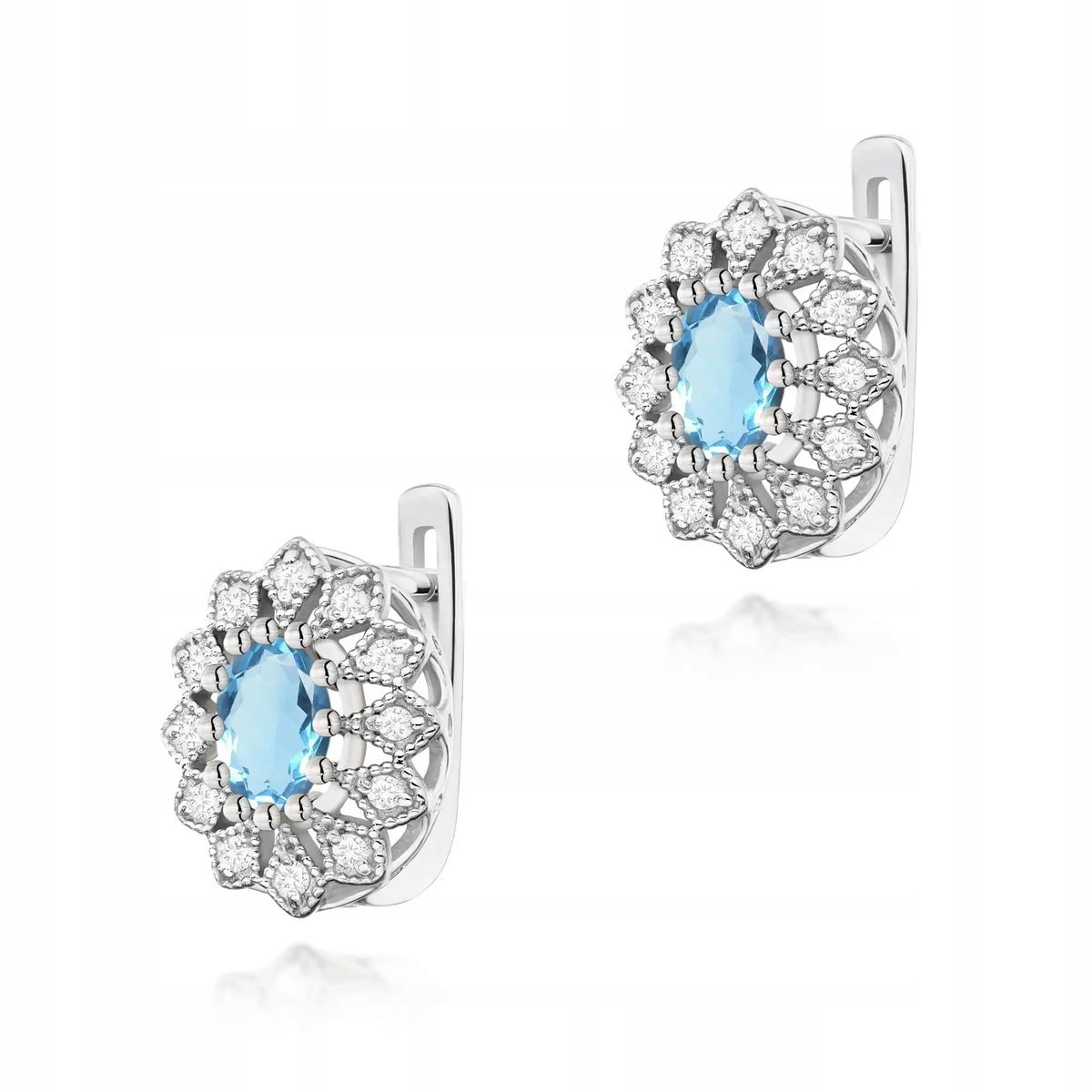 Kolczyki złote 585 z topazem białe złoto elegancki design z diamentami 14kt