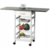 Wózki kuchenne - Barek kuchenny z Rozkładanym Blatem biały Wózek na kółkach półka koszyki - miniaturka - grafika 1