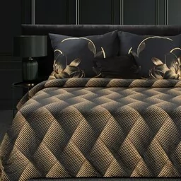 Eurofirany Pościel satynowa 160x200 Victoria 12 czarna złota liście geometria Limited Collection - Pościel Eurofirany Pościel satynowa 160x200 Victoria 12 czarna złota liście geometria Limited Collection - Pościel - miniaturka - grafika 1