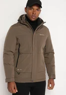 Kurtki męskie - Ciemnobeżowa Kurtka z Odpinanym Kapturem Rzepami przy Rękawach i Kieszeniami na Suwak Tinarite - miniaturka - grafika 1