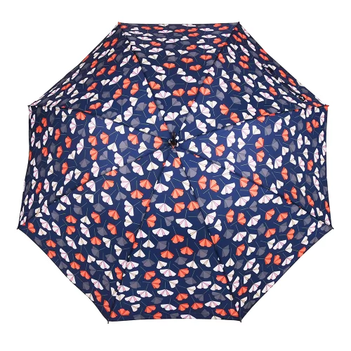 Parasol damski długi Blue Drop w polne kwiaty, granatowy