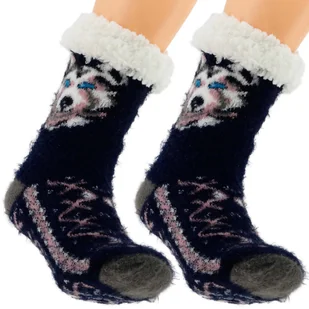 CIEPŁE MĘSKIE SKARPETY KAPCIE PIESKI ANTYPOŚLIZGOWE MIŚ GRANATOWE 41-46 - Skarpetki męskie - miniaturka - grafika 1