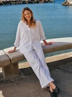 Koszule damskie - Biała koszula bawełniano-lniana - miniaturka - grafika 1