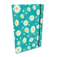 Szkolne artykuły papiernicze - Notes A5 w kratkę z gumką Soft Touch Stokrotki na turkusie - miniaturka - grafika 1