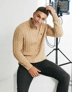 Sweter męski Polo Ralph Lauren dzianina ciepły 710810841003 jasno brązowy - - Swetry męskie - miniaturka - grafika 1