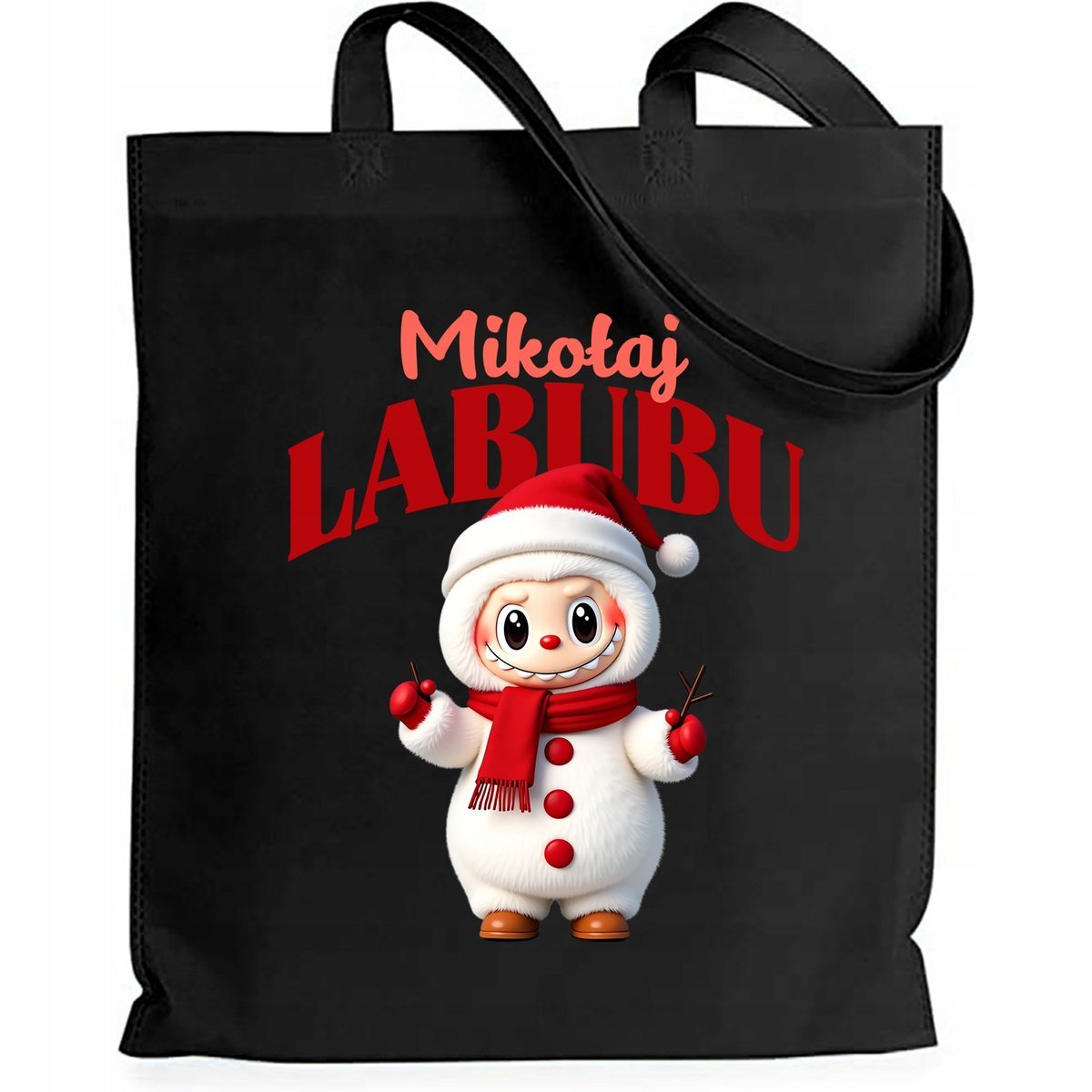 Torba EKO Czarna Shopper MIKOŁAJ Prezent Na Święta Mikołajki Wzory
