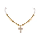 Naszyjniki - Choker z pereł i kosteczek z kryształowym krzyżykiem Aria Rockstar Collection (C25/NUT/13AU) - miniaturka - grafika 1