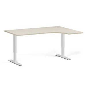 Stół z regulacją wysokości, 1 silnik, 745 - 1235 mm, narożnik L/P, blat 1600 x 1200 mm, podstawa biała, brzoza - Biurka - miniaturka - grafika 1
