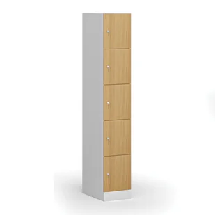 Szafka ubraniowa ze schowkami, 5 schowków, 1850 x 300 x 500 mm, zamek cylindryczny, drzwi laminowane, buk - Szafki biurowe - miniaturka - grafika 1