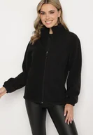 Bluzy damskie - Czarny Klasyczny Polar ze Ściągaczami przy Rękawach Paradi - miniaturka - grafika 1