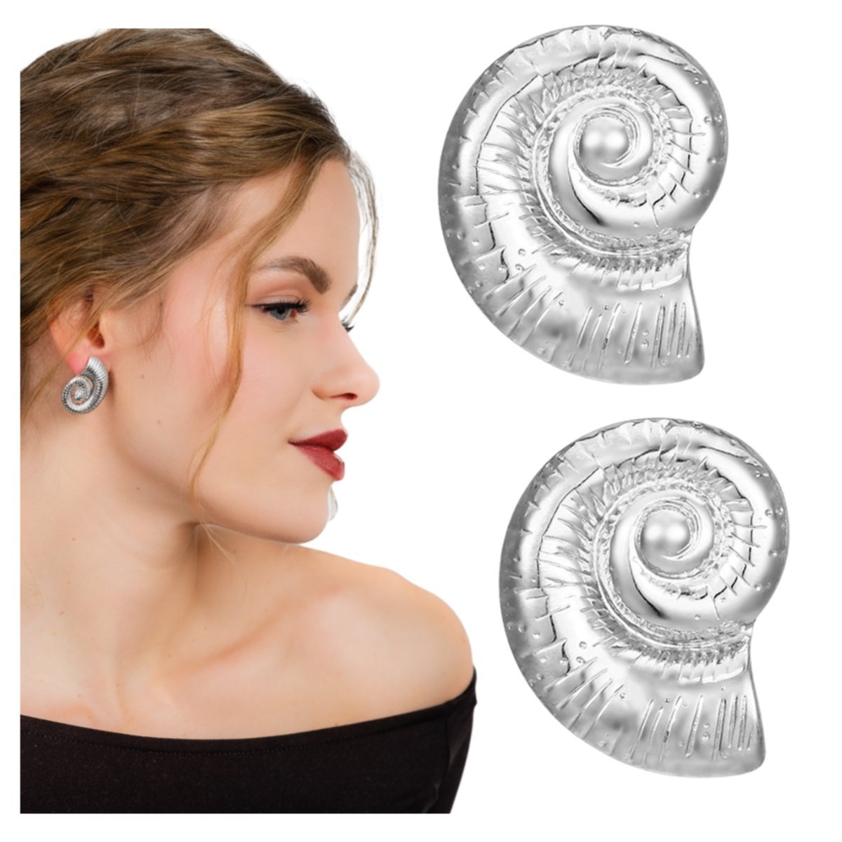 Kolczyki Sztyfty Srebrne Muszle ze Stali Chirurgicznej 316L Muszelki Lekkie