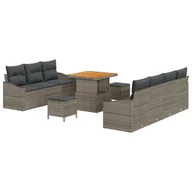 Sofy ogrodowe - vidaXL 10-elementowy zestaw sof ogrodowych z poduszkami szary technorattan akacja, vidaXL 2-osobowa sofa ogrodowa z poduszkami szary technorattan, v.. - miniaturka - grafika 1
