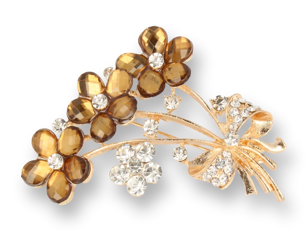 BROSZKA damska złoty kwiat z cyrkoniami