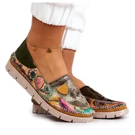 Mokasyny damskie - Damskie Skórzane Mokasyny Maciejka 05434-09 Zielone wielokolorowe - miniaturka - grafika 1