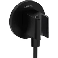 Akcesoria do armatury i ceramiki - Hansgrohe FixFit S przyłącze kątowe z uchwytem prysznicowym czarny mat 26888670 - miniaturka - grafika 1