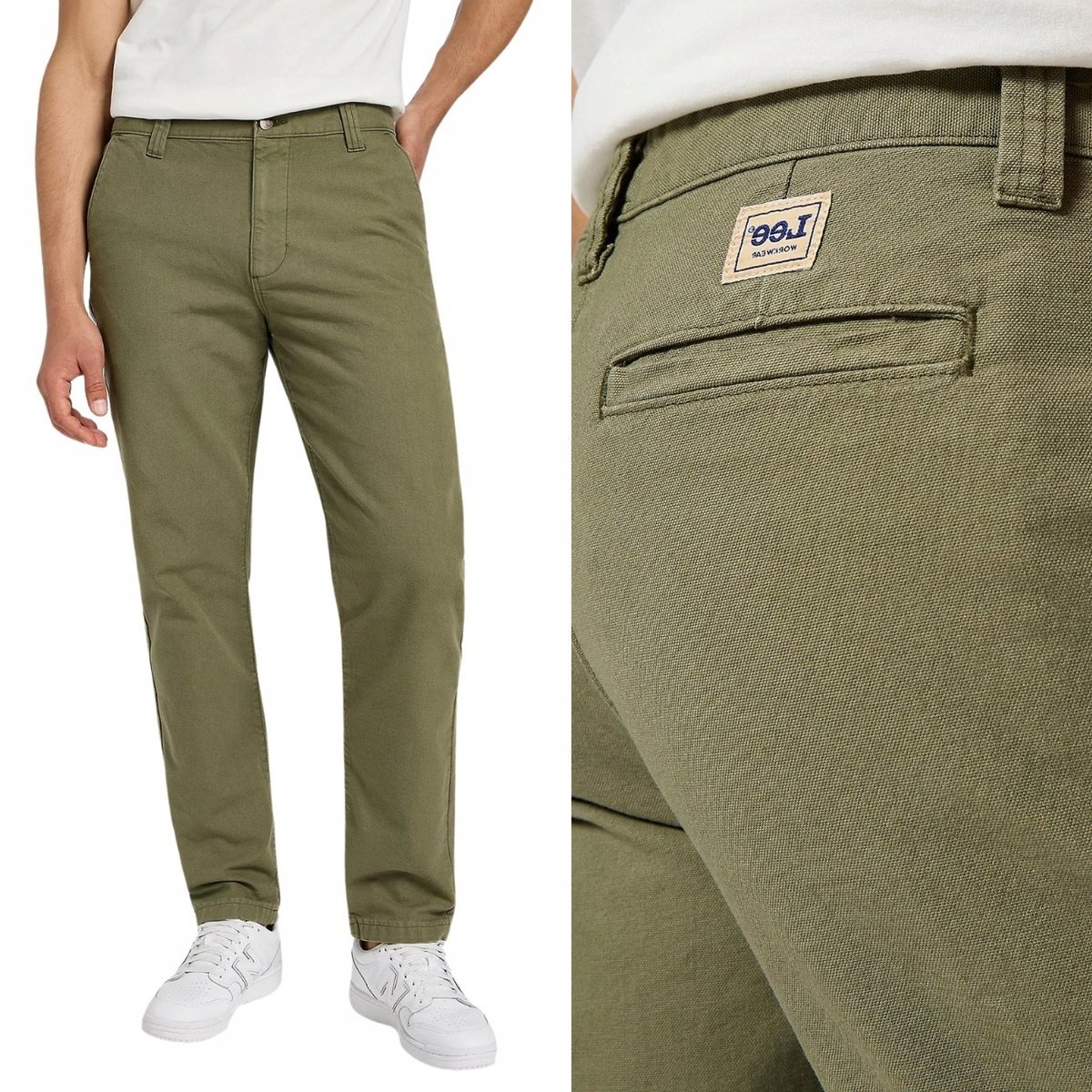 Lee RELAXED WORKWEAR CHINO LUŹNE ZIELONE SPODNIE MATERIAŁOWE CHINOS W30 L32