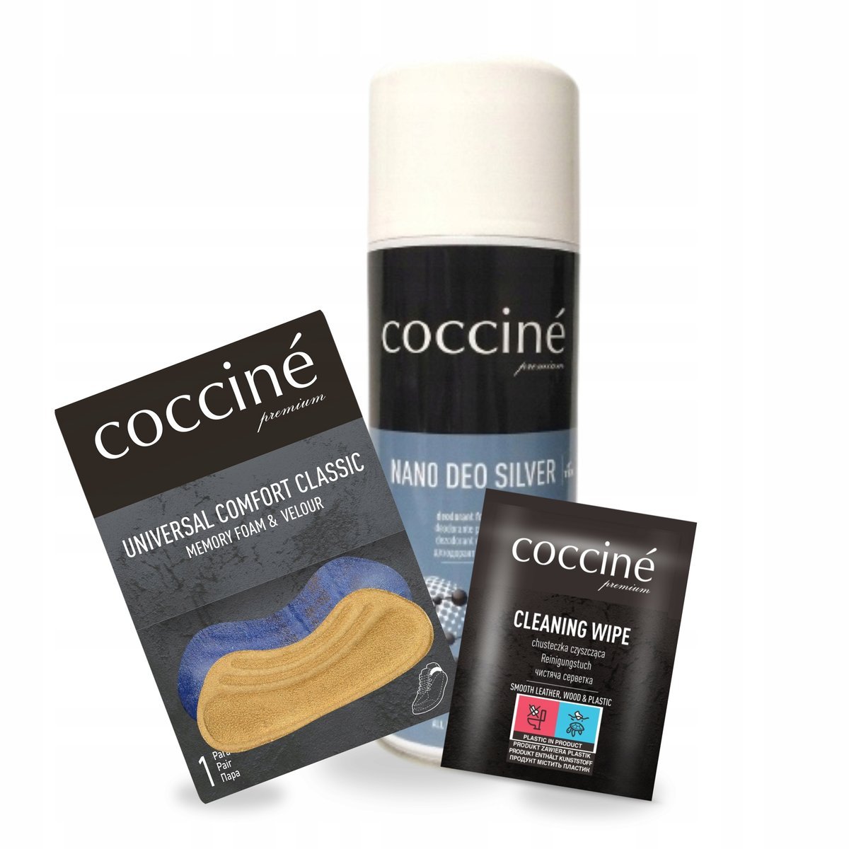 Zapiętki i Dezodorant do Butów z Chusteczką do Skóry Coccine Zestaw 3w1