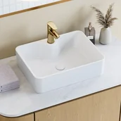 Umywalki - HOROW Umywalka nablatowa prostokątna, 48 x 37 x 13 cm, ceramiczna, biała, z otworem na baterię, odpowiednia do łazienek i małych toalet gościnnych - miniaturka - grafika 1