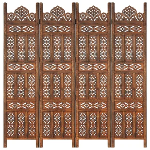 vidaXL Parawan 4-panelowy, rzeźbiony, brąz, 160x165 cm, drewno mango - Parawany - miniaturka - grafika 1