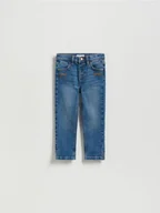 Spodnie i spodenki dla dziewczynek - Reserved - Jeansy slim z haftem - niebieski - miniaturka - grafika 1