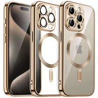 Etui i futerały do telefonów - Etui MagSafe Case do iPhone 15 Pro Max Glamour Luxury obudowa Slim Ring Alogy Złote przezroczyste + Szkło - miniaturka - grafika 1