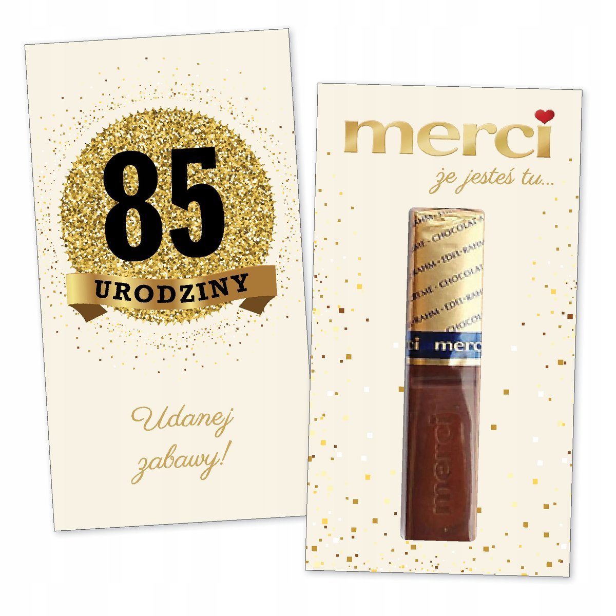 10x PODZIĘKOWANIA NA 85 URODZINY DLA GOŚCI merci lat - premium - KREMOWY