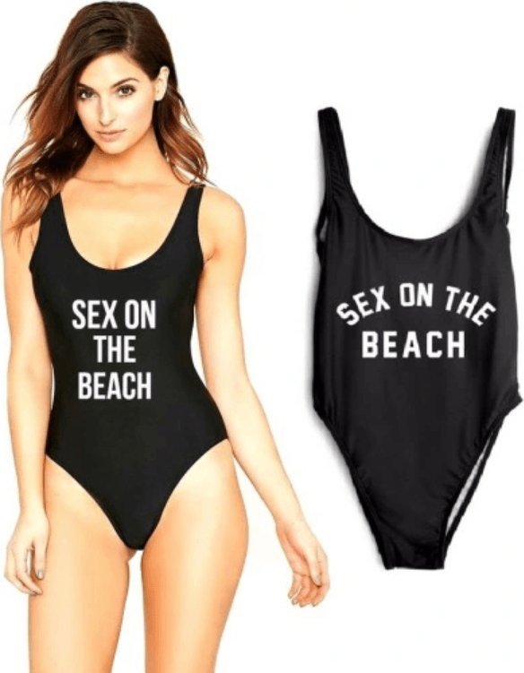 Pan i Pani Gadżet Jednoczęsciowy strój kąpielowy z napisem CZARNY S