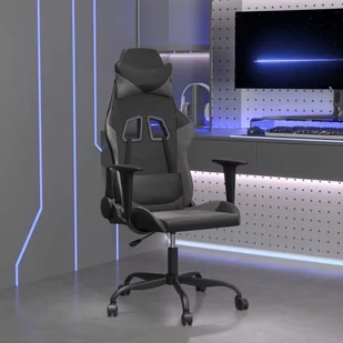 vidaXL Fotel gamingowy, czarno-szary, sztuczna skóra - Fotele gamingowe - miniaturka - grafika 1