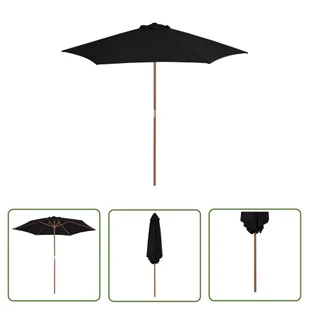 The Living Store Parasol ogrodowy na drewnianym słupku - czarny - 270 cm - Parasol Ogrodowy - Parasole ogrodowe - miniaturka - grafika 1