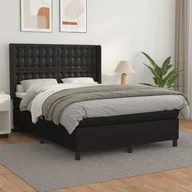 Łóżka - Lumarko Łóżko kontynentalne z materacem  czarne  ekoskóra 140x190 cm - miniaturka - grafika 1