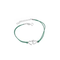 Biżuteria dla dzieci - Srebrna bransoletka 925 Połączone Serca zielony sznurek - miniaturka - grafika 1