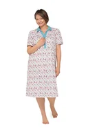 Bielizna nocna - KOSZULA NOCNA DAMSKA 3XL KRÓTKI RĘKAW DŁUGA LUŹNA BAWEŁNIANA KWIATY NIEBIESKA - miniaturka - grafika 1