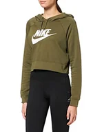 Bluzy damskie - Nike Damska bluza z kapturem W NSW Essntl FLC Gx Crop HDY, średni oliwkowy/biały., M - miniaturka - grafika 1