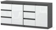 Komody - Komoda 160cm Szafka 6 Szuflad Duża Do Salonu Sypialni Szary Biały Połysk - miniaturka - grafika 1